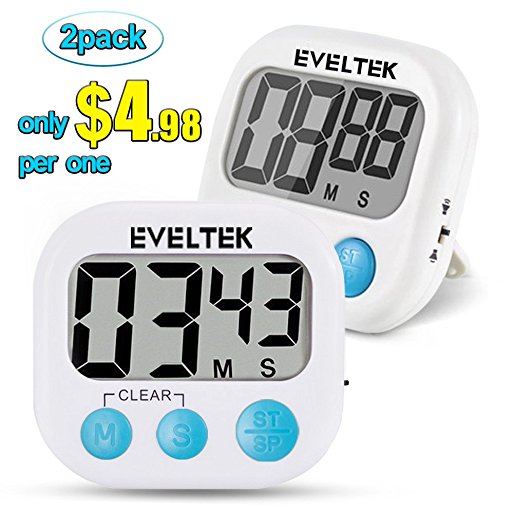 EVELTEK 2 Pack Digital Timer with Loud Alarm & Powerful Magents,Quick Start of 3 steps,Special for Cooking,Beauty,Body Excecise,Meeting,Counslting,etc.
