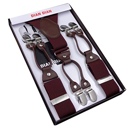 Panegy Men's Suspenders with 6 Strong Clips Clip On Y Shape Wide Leather Braces