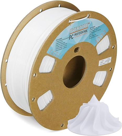 OVERTURE Tough PC PROFEESIONAL Filament, Cardboard Spool, 1kg(2.2lbs), Dimensional Accuracy 99% Probability +/- 0.03mm, Fit Most FDM Printer (White)