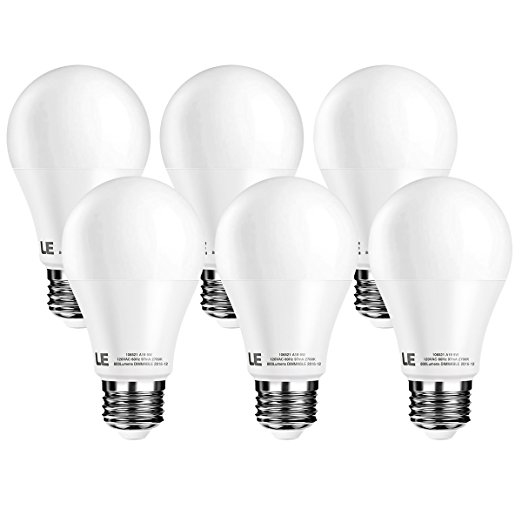 LE 6 Pack Dimmable LED Light Bulbs 60W Equivalent, 9W A19 E26, 120V AC, 800lm, 240° Beam Angle, 5000K Daylight White