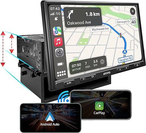 ATOTO F7 Adaptive Double-DIN &Single-DIN 10 Inch Car Stereo, QLED Touchscreen Car Radio, Wireless CarPlay& Android Auto, Bluetooth, HD Live Rearview, MirrorLink, Quick Charge, F7G110XE