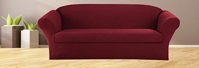 Sapphire Home 1-Piece SlipCover Set for Sofa Couch, Form fit Stretch & Wrinkle Free, Furniture Protector Cover for 3 Cushion Sofa Couch, Polyester Spandex, 1pc Sofa Cover, Burgundy