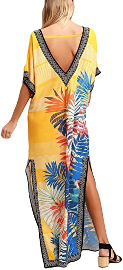 Bsubseach Women Beachwear Turkish Kaftans Long Swimsuit Cover up Caftan Beach Dress