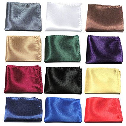 12 PCS Assorted Color Men Solid Color Pocket Squares Hanky Handkerchief Satin Texture Gentlemen Accessories for Wedding Banquets Performance