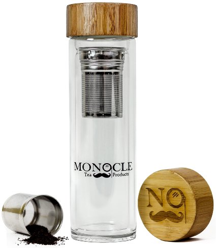 Monocle Tea Infuser Glass Tumbler , 15oz High Quality Double Wall Glass Tea Bottle with Loose Leaf Tea Strainer , Tea Cup with Mesh Steeper , Fruit Infuser Water Bottle , Fruit Infusion Tumbler