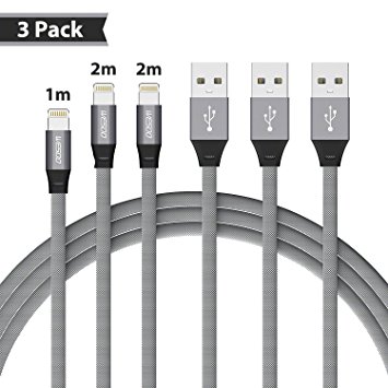 iPhone Charger Cable, Wesoo iPhone Lightning Cable Charging Cord for iPhone X, iPhone 8 8 Plus, iPhone 7 7 Plus, iPhone 6 6 Plus, iPhone 5 5s SE, iPad, iPod Touch. [ Space Grey, 3 Pack ]