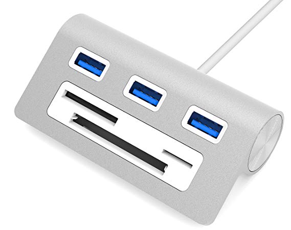 Sabrent Premium 3 Port Aluminum USB 3.0 Hub with Multi-In-1 Card Reader (12" cable) for iMac, MacBook, MacBook Pro, MacBook Air, Mac Mini, or any PC (HB-MACR)