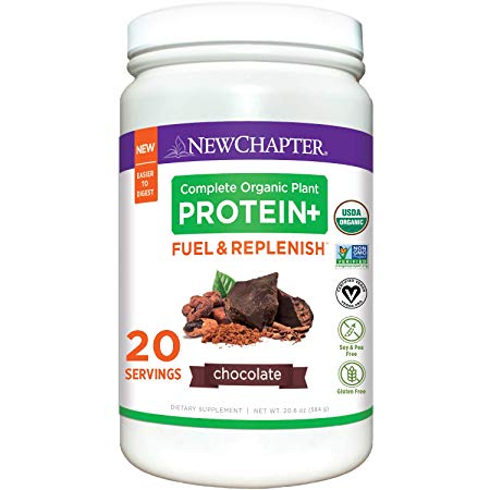 New Chapter Organic Plant Protein  Fuel & Replenish Chocolate, Vegan Protein Powder, Plant Based Protein Powder   BCAA Amino Acids - 20 Servings, No Sugar, Low Carb Dairy Free, Non-GMO, Kosher