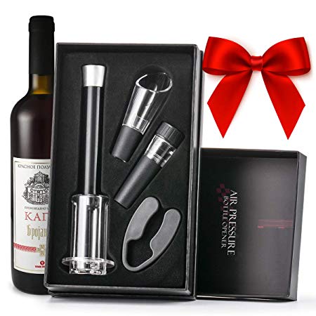 Wine Opener Gift Set, Wine Corkscrew Bottle Opener   Wine Aerator Pourer   Wine Saver Vacuum Stopper   Foil Cutter for Dry Hard Cork, No Cork Pieces Float with Gift Box