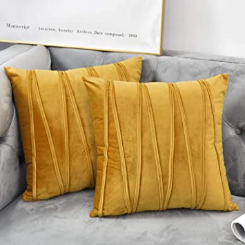 NianEr Velvet Square Throw Pillow Covers Set of 2 Soft Solid Fall Winter Decorative Couch Cushion Pillow Cases 26X26 Gold