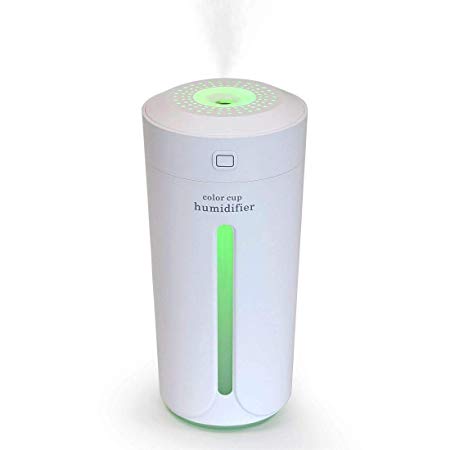 Afaris Mini Humidifier, Small Humidifier for Kids USB Car Diffuser Refresher 8 Color Lights & 230ml & 3 Filters, Noise-Free Personal-Purifider Desktop Cup Humidifier for Travel Office Bedroom(White)