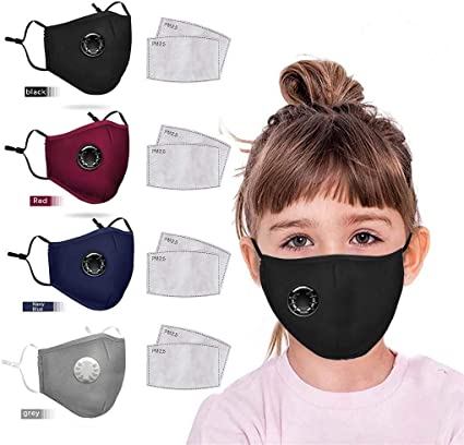 4pcs Fashion Child Reusable Face Bandanas with Breathing Hole, Comfortable 8pcs Activated Carbon Replaceable Filters Face cotton fabric For Kids.