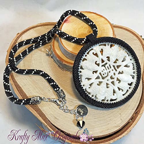 Black and White Asian Stone Beadwoven Necklace