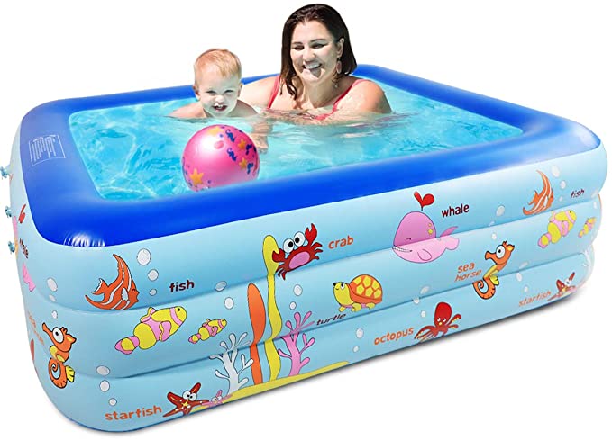 Koonie Inflatable Pool, Inflatable Swimming Pool for Kids with Pump, 71" 55" 24" Full-Sized Inflatable Family Pool for Garden, Outdoor, Backyard, Indoor, Summer Water Party