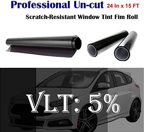 Mkbrother Uncut Roll Window Tint Film 5% VLT 24" in x 15' Ft Feet Car Home Office Glasss