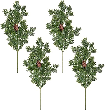 Watayo 4 PCS Large Artificial Pine Needles Branches with Pine Cones-16x7.7 Inch Large Size Greenery Pine Picks with Pine Cones for DIY Wreath Christmas Embellishing and Home Garden Decoration