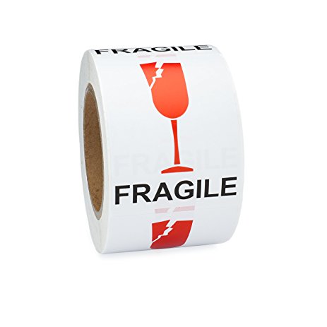 Saurus Brands Broken Wine Fragile International Shipping Labels, 3" x 4", 500 Per Roll