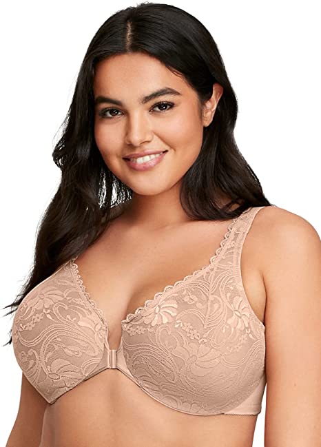 Glamorise Womens Full Figure Wonderwire Front Close Stretch Lace Bra #9245