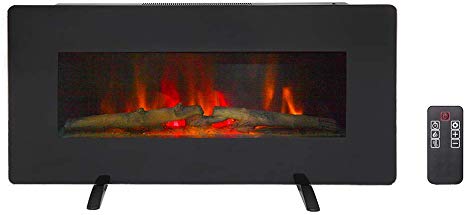 onEveryBaby Electric Fireplace, Wall Mounted or Freestanding LED Flame and Logs with Thermostat, Timer and Remote, Auto-Shutoff, Overheat Protection 1400W Space Heater, 36 inch