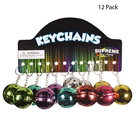 Mini Disco Ball Keychains for 70s Party Favor Decorations - 12 Pack