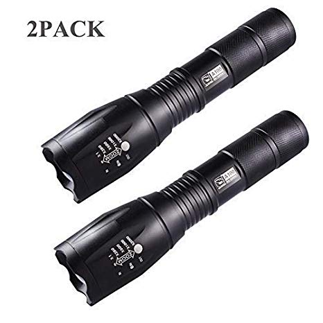 SmilingShark Flashlight Tactical Waterproof Portable Zoomable XML T6 Taclight with Adjustable Focus Zoomable 5 Light Modes for Camping Hiking Emergency (2 pack)