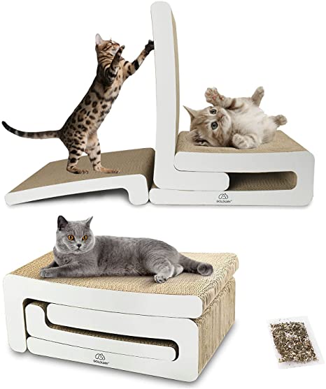Goldway Cardboard Cat Scratchers for Indoor Cats, 3 in 1 Building Block Cat Scratching Post, DIY Cat House/Cat beds/Cat Chair/Cat Sofa