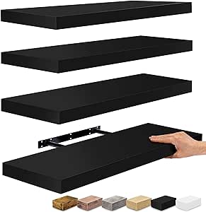 Sorbus Floating Shelves, Wall Shelves for Bedroom, Kitchen, Living Room, Bathroom Shelves Over The Toilet, Home Decor, Farmhouse Style, 24 x 9 Inch Wall Mounted Floating Shelves for Wall (4 Pack)