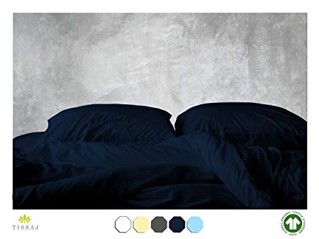 Tissaj 500-Thread-Count Organic Cotton Duvet Cover – 500TC King & California King Size Navy Blue Color – Bedding - 100% GOTS Certified Extra Long Staple, Soft Sateen Weave Finish – Luxury Collection