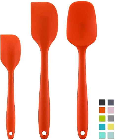 Cooptop Silicone Spatula Set - Rubber Spatula - Heat Resistant Baking Spoon & Spatulas - Pro Grade Non-stick Silicone with Steel Core (Bright Orange)