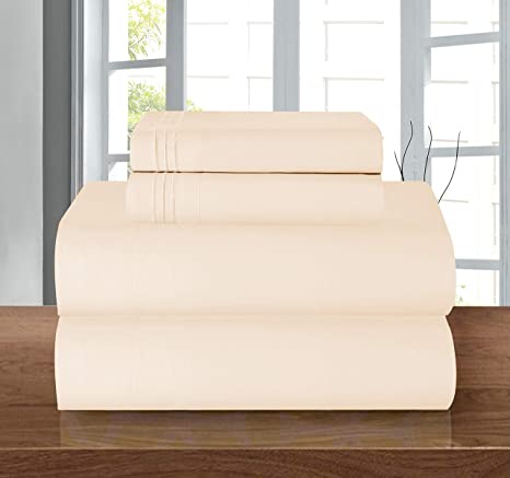 Elegant Comfort Luxury Soft 1500 Thread Count Egyptian Quality 4-Piece Wrinkle and Fade Resistant Coziest Bedding Set, All Around Elastic Fitted Sheet, Deep Pocket up to 16inch, Twin/Twin XL, Cream