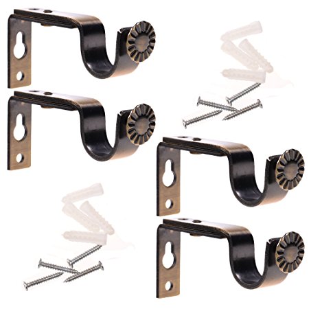 BCP Set of 4 Bronze Color Heavy Duty Curtain Rod Brackets for 3/4 or 5/8 Inch Rod