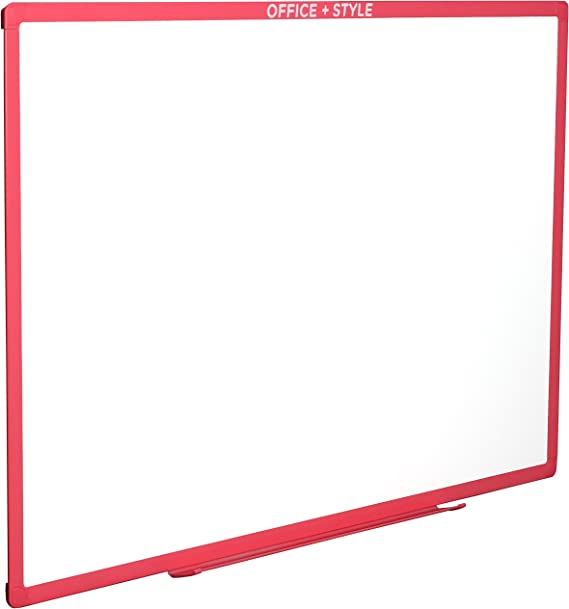 Large Magnetic Dry Erase Board Wall Mounted Durable Aluminum Frame, 24x36 Inches, with Pen Tray, Pink, by Office   Style
