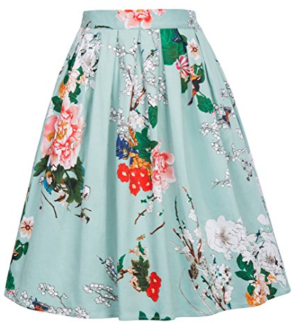 GRACE KARIN Women Pleated Vintage Skirts Floral Print CL6294 (Multi-Colored)