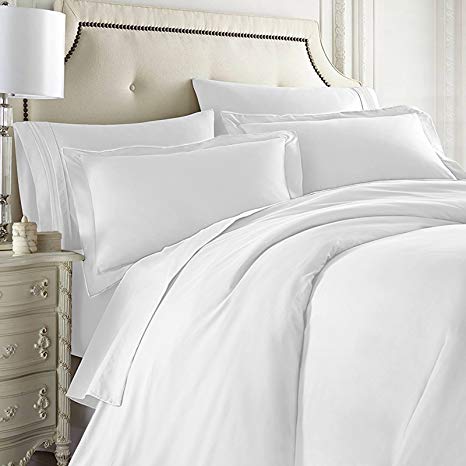 Nestl Bedding 7-Piece King Duvet Cover and Bed Sheet Set - Includes Duvet Cover, Flat Sheet, Fitted Sheets, 2 Pillowcases and 2 Pillow Shams - Complete Luxury Soft Microfiber Bedding Set, White