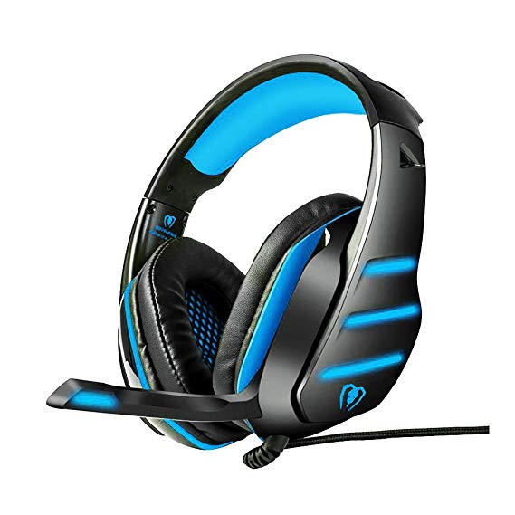 Beexcellent GM-3 Pro Wired Gaming Headset with Mic, LED Lights and Volume Control Stereo Over-Ear Bass Noise Cancelling, for Xbox One S/Xbox one/PS4/Tablet/Laptop/Cell Phone (Black Blue)