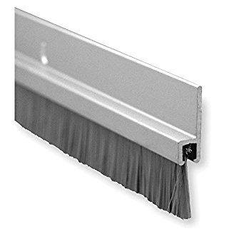 Pemko Brush Door Bottom Sweep, Clear Anodized Aluminum with 0.625" Gray Nylon Brush insert, 0.25" Width, 1.375" H x 36" L
