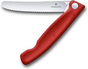 Victorinox Swiss Classic Vegetable Knife, Camping Knife, Picnic, Sharp Blade, Serrated Edge, 11 cm, Robust Plastic Handle, Stainless Steel, Red