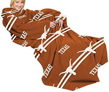 NCAA Texas Longhorns Comfy Throw Blanket with Sleeves, Stripes Design