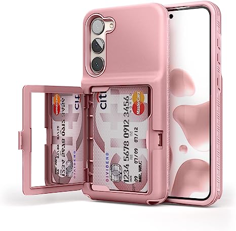 WeLoveCase for Samsung Galaxy S23 Plus Wallet Case with Credit Card Holder & Hidden Mirror, All-Round Protection Shockproof Phone Cover Designed for Samsung Galaxy S23 Plus 5G, 6.6 Inch Rose Gold