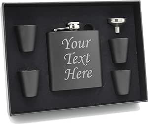 My Personal Memories, Custom Personalized Flask Set with Your Text Customized and Monogrammed (Black)