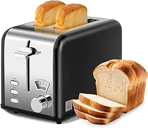 YSSOA 2-Slice Toaster with Extra Wide Slot & Removable Crumb Tray, 5 Browning Setting and 3 Function: Bagel/Defrost/Cancel, Retro Stainless-Steel Style, for Bread & Waffle, Retro Black