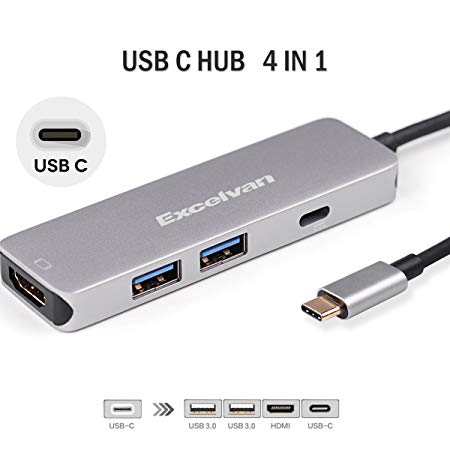 USB-C Hub, Excelvan USB C to HDMI Support 4K Adapter, with 2xUSB 3.0 and PD Charging Port for MacBook Pro 2016/2017, Samsung Galaxy S8, Chromebook Pixel (PD)