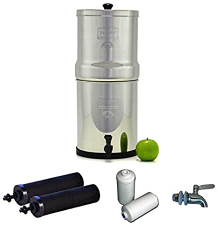 Big Berkey Stainless Steel Water Filtration System w/Stainless Steel Spigot / 2 Black Filters / 2 Fluoride Filters (2.1 Gallon (Big Berkey))