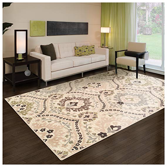 Superior Designer Augusta Collection Area Rug, 8mm Pile Height with Jute Backing, Beautiful Floral Scalloped Pattern, Anti-Static, Water-Repellent Rugs - Beige, 2'7" x 8' Runner