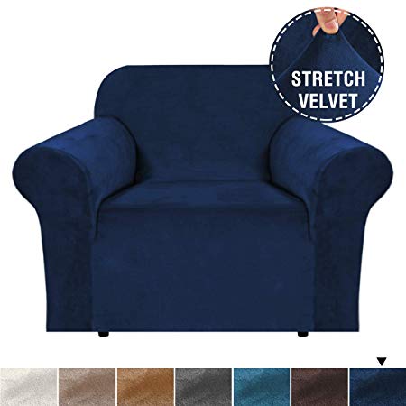 Stretch Stylish Furniture Cover/Protector Featuring Soft Velvet Plush Fabric High Stretch Sofa Slipcover Navy Couch Covers Furniture Protector Machine Washable Sofa Covers, Chair (1 Seater)