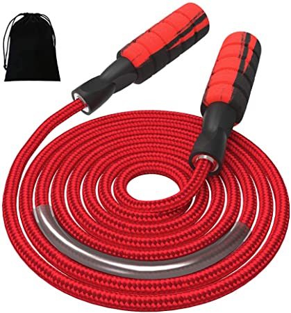 FITMYFAVO Jump Rope Cotton Adjustable Skipping Weighted jumprope for Women，Adult and Children Athletic Fitness Exercise Jumping Rope (Red)