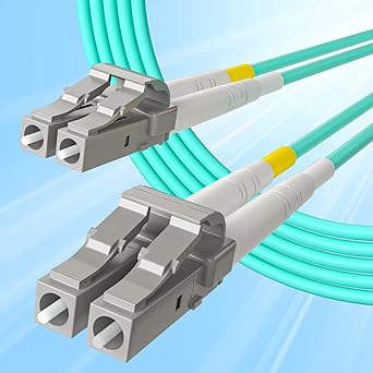 Fiber Patch Cable - LC to LC OM3 10Gb/Gigabit Multi-Mode Jumper Duplex 50/125μm LSZH Fiber Optic Cord for SFP Transceiver, Aqua, 0.5-Meter(1.6-ft)