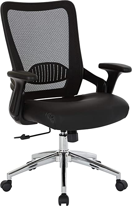 Office Star EMH6921C-EC3 Bonded Leather Seat Manager's Chair with Screen Back, Lock and Tilt Arms, and Chrome Base, Black