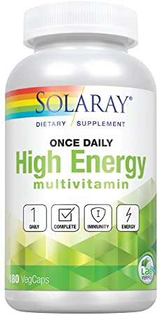 Solaray Once Daily High Energy Multivitamin | Supports Immunity & Energy | Whole Food Base Ingredients | Mens and Womens Multi Vitamin | 180 VegCaps