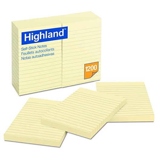 Highland Notes, Pad, 4 Inches x 6 Inches, Lined, Yellow, 12 Pads per Pack